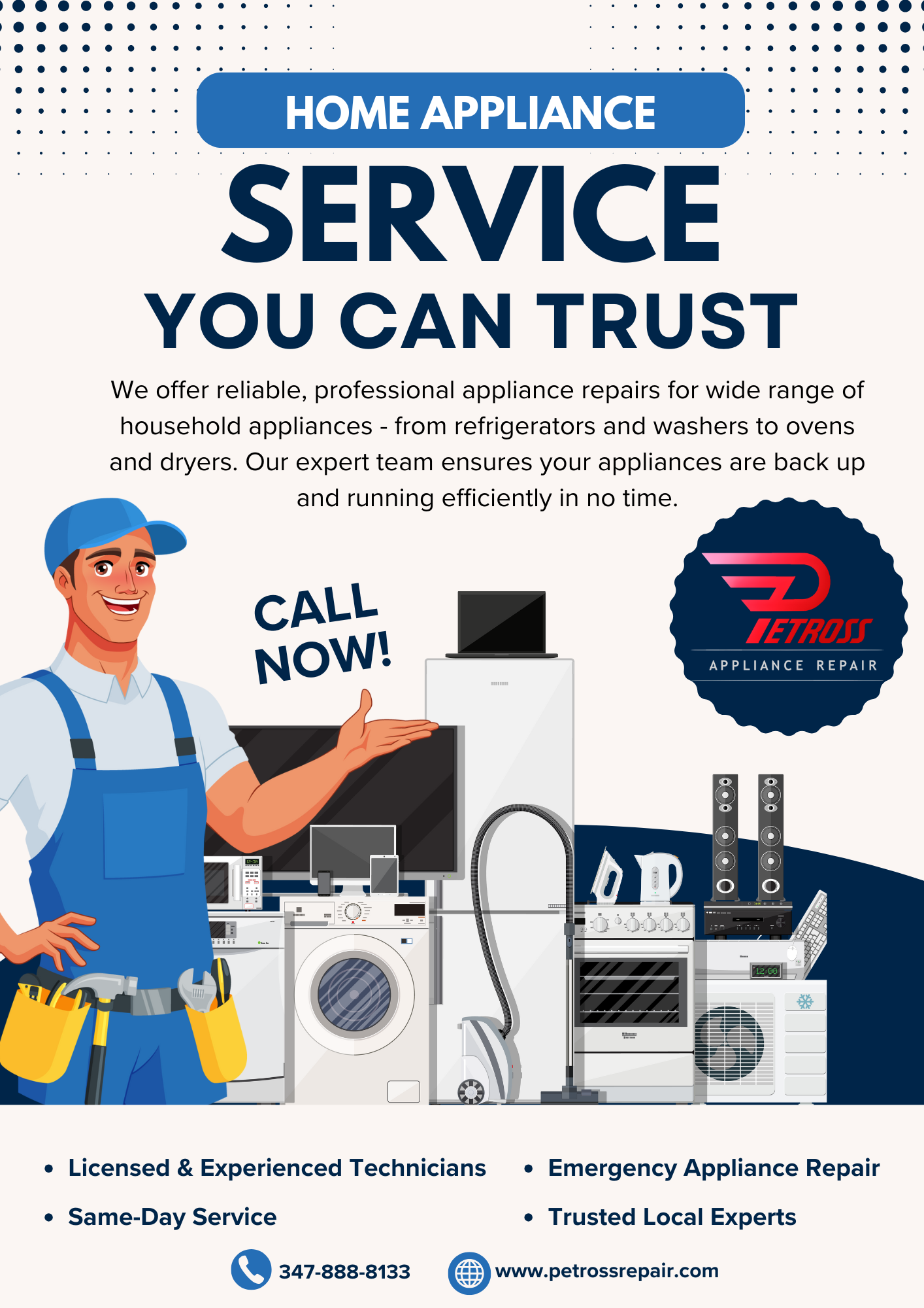 Blue And Cream Illustrated Home Appliance Service Flyer (1)