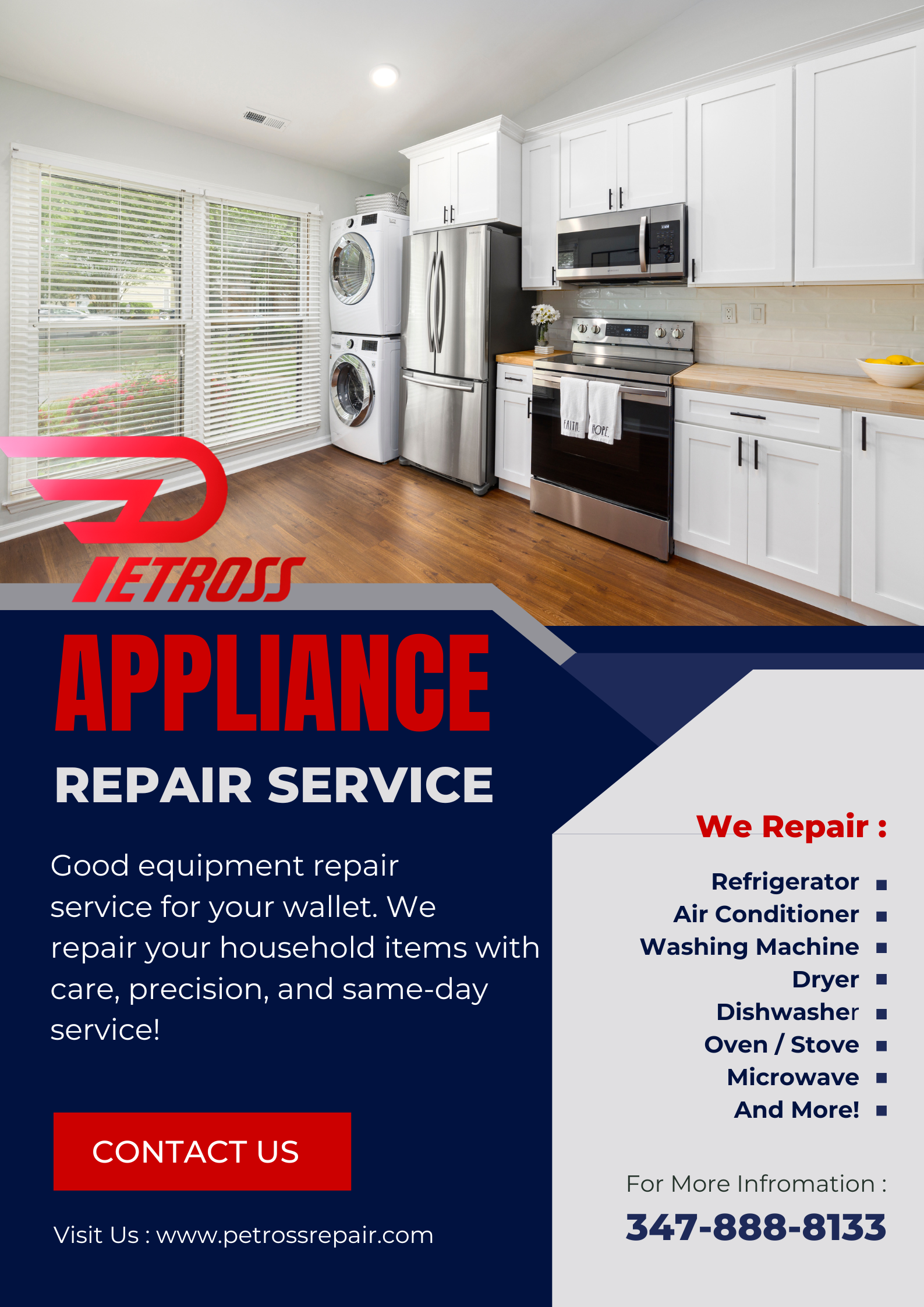 Navy Pink And Light Grey Geometric Appliance Repair Service Poster (1)